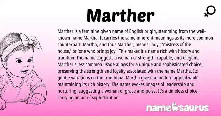 Infographic about Marther name meaning, Marther is a name from Germanic, English origin(s).