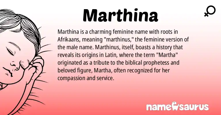 Infographic about Marthina name meaning, Marthina is a name from Afrikaans origin(s).