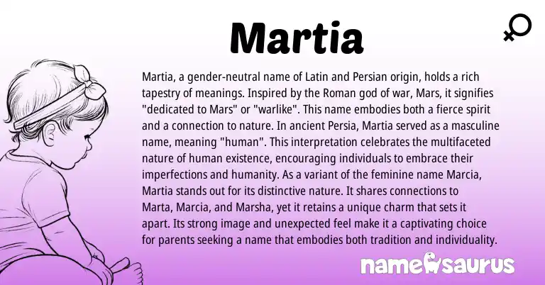 Infographic about Martia name meaning, Martia is a name from Roman, Persian, Latin origin(s).