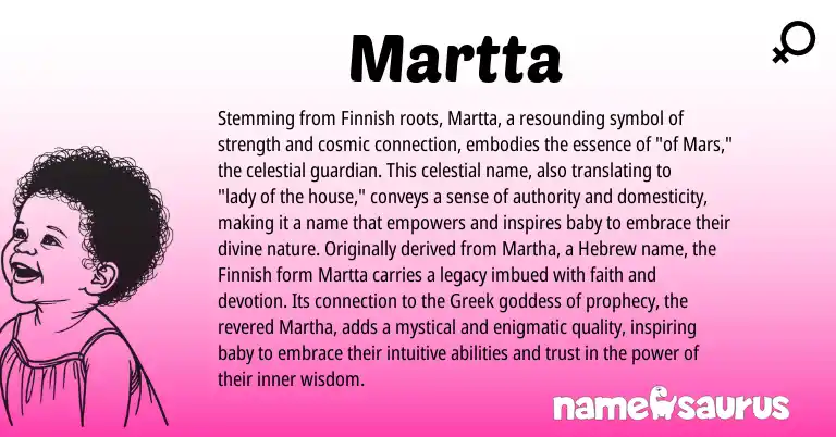 Infographic about Martta name meaning, Martta is a name from Finnish, Hebrew, Greek origin(s).