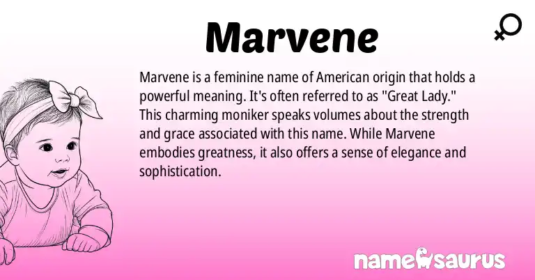 Infographic about Marvene name meaning, Marvene is a name from American origin(s).
