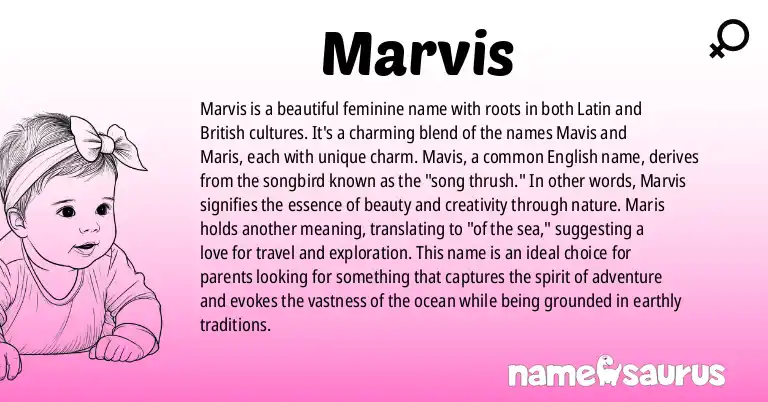 Infographic about Marvis name meaning, Marvis is a name from Latin, British origin(s).