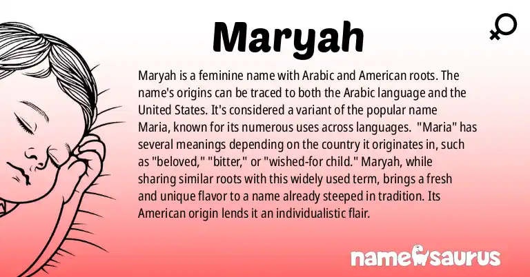 Infographic about Maryah name meaning, Maryah is a name from Arabic, American origin(s).