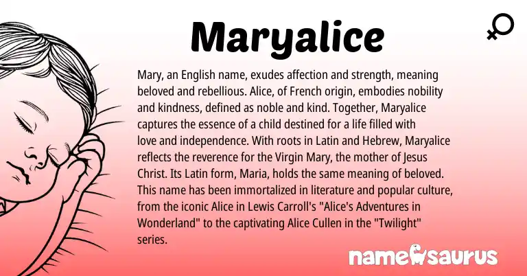 Infographic about Maryalice name meaning, Maryalice is a name from English, French, Latin, Hebrew origin(s).