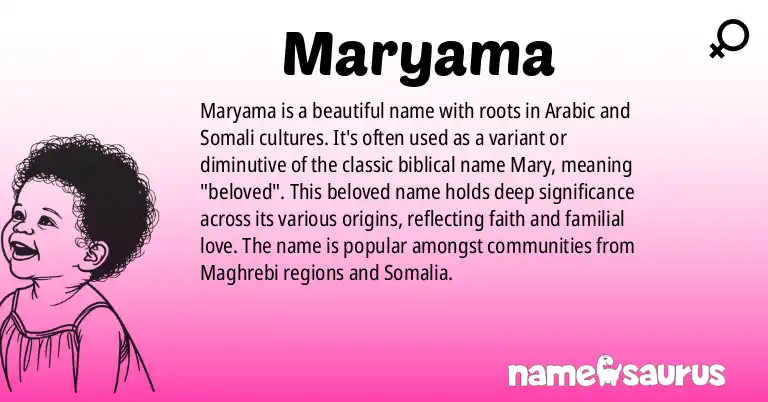Infographic about Maryama name meaning, Maryama is a name from Arabic (Maghrebi), Somali origin(s).