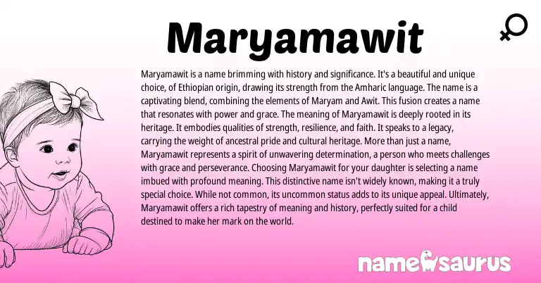 Infographic about Maryamawit name meaning, Maryamawit is a name from Ethiopian, Amharic origin(s).