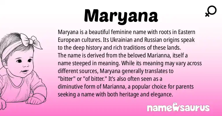 Infographic about Maryana name meaning, Maryana is a name from Ukrainian, Russian origin(s).