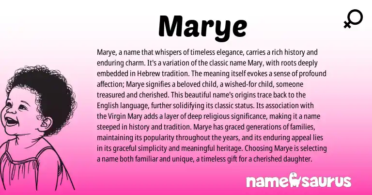 Infographic about Marye name meaning, Marye is a name from English, Hebrew origin(s).