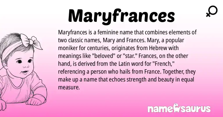 Infographic about Maryfrances name meaning, Maryfrances is a name from English (American) origin(s).