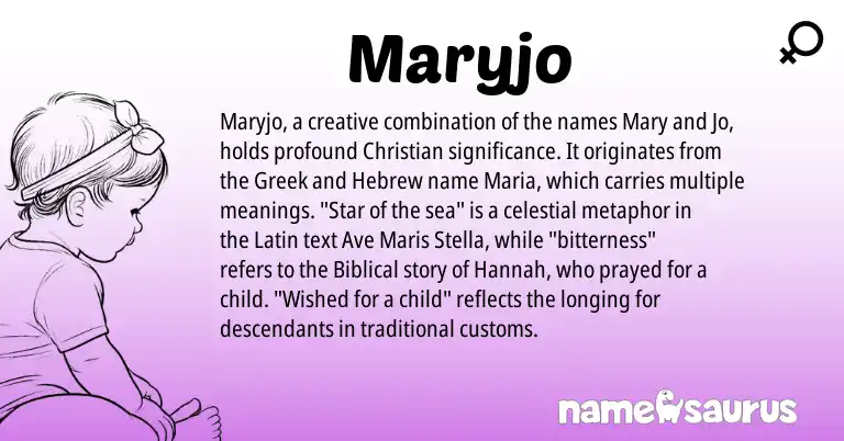 Infographic about Maryjo name meaning, Maryjo is a name from Latin, Hebrew, Greek origin(s).