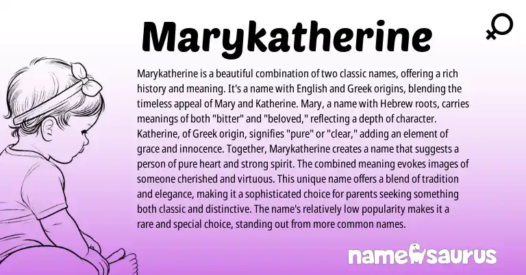 Infographic about Marykatherine name meaning, Marykatherine is a name from Hebrew, English, Greek origin(s).