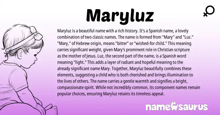 Infographic about Maryluz name meaning, Maryluz is a name from Latin, Spanish origin(s).