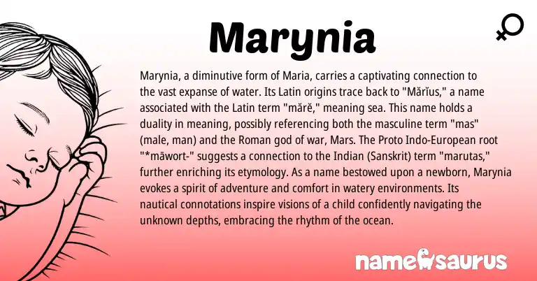 Infographic about Marynia name meaning, Marynia is a name from Indian, European, Roman, Latin, Sanskrit origin(s).