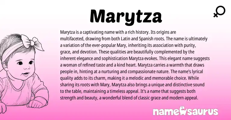 Infographic about Marytza name meaning, Marytza is a name from Latin origin(s).