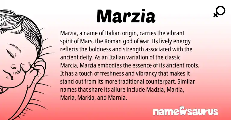 Infographic about Marzia name meaning, Marzia is a name from Roman, Italian origin(s).