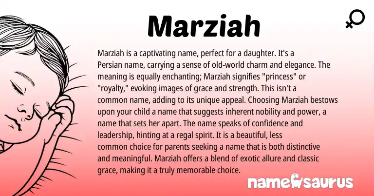 Infographic about Marziah name meaning, Marziah is a name from Persian, Arabic origin(s).