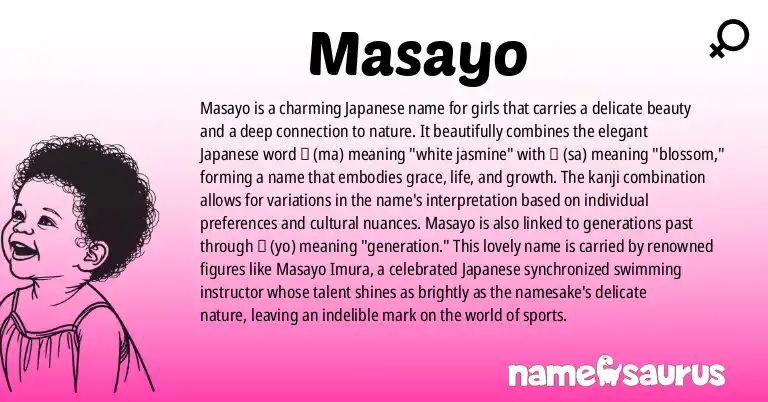 Infographic about Masayo name meaning, Masayo is a name from Japanese origin(s).