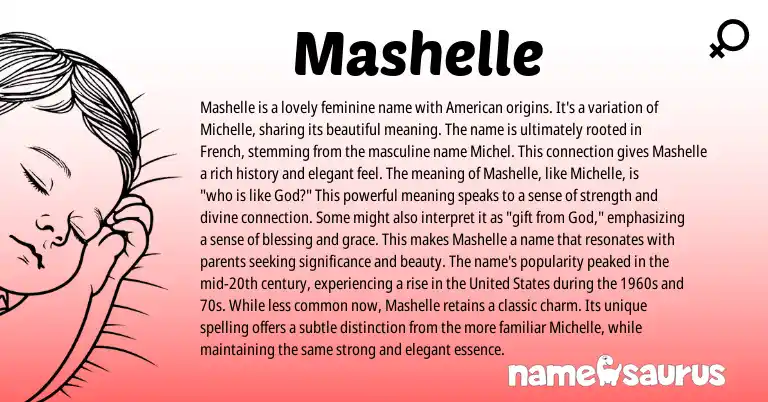 Infographic about Mashelle name meaning, Mashelle is a name from American origin(s).