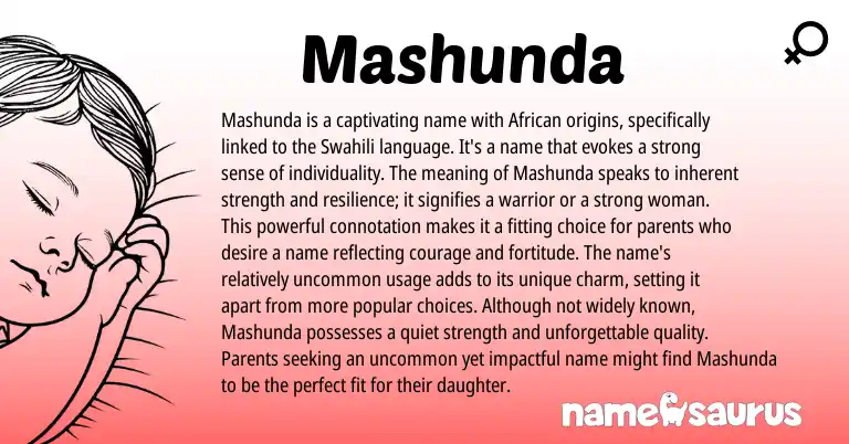 Infographic about Mashunda name meaning, Mashunda is a name from African origin(s).