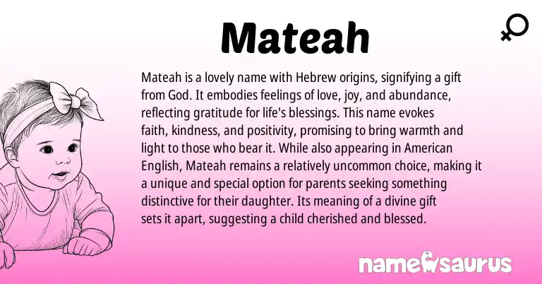 Infographic about Mateah name meaning, Mateah is a name from Hebrew origin(s).
