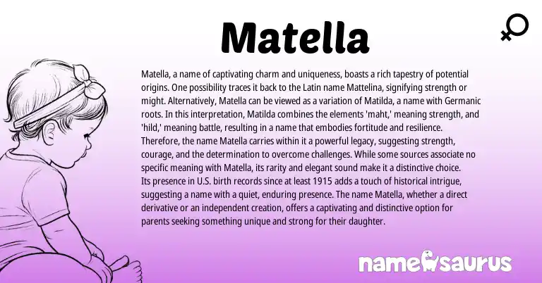 Infographic about Matella name meaning, Matella is a name from Germanic, Latin, Greek origin(s).