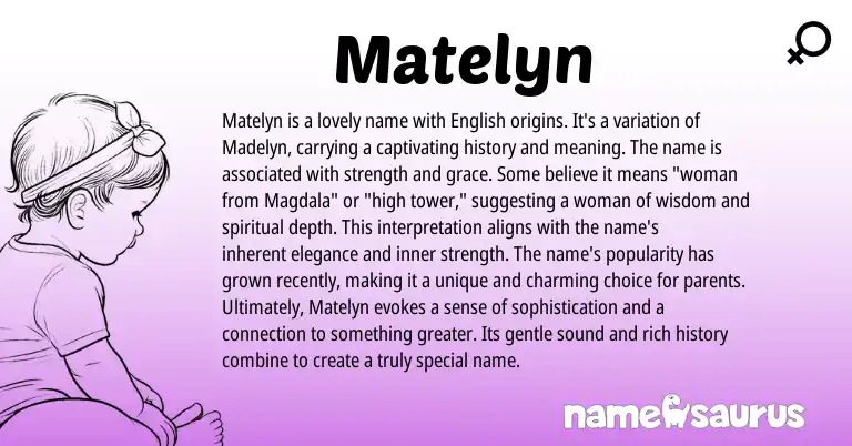 Infographic about Matelyn name meaning, Matelyn is a name from English, American origin(s).