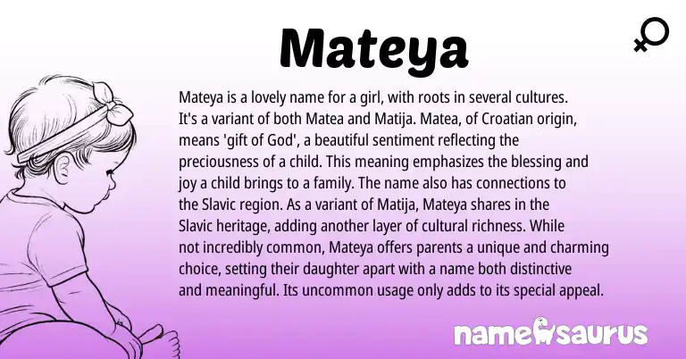 Infographic about Mateya name meaning, Mateya is a name from Croatian origin(s).