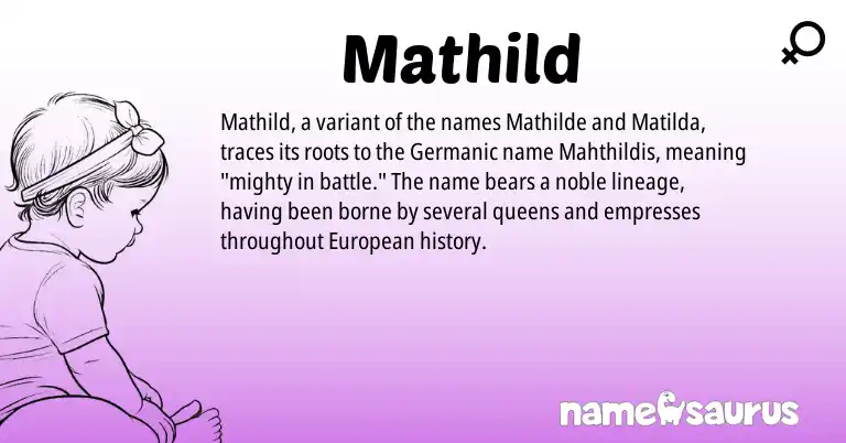 Infographic about Mathild name meaning, Mathild is a name from Germanic, European origin(s).