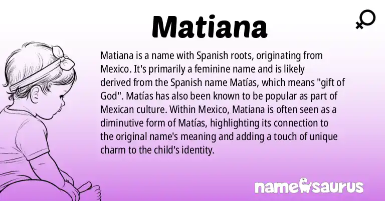 Infographic about Matiana name meaning, Matiana is a name from Spanish (Mexican) origin(s).