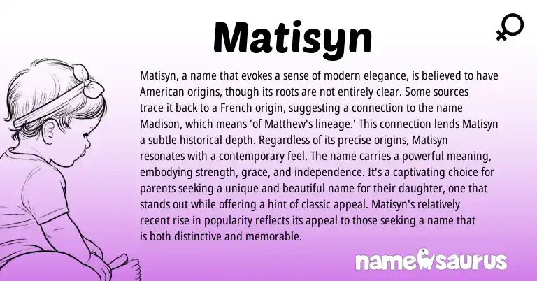Infographic about Matisyn name meaning, Matisyn is a name from French origin(s).