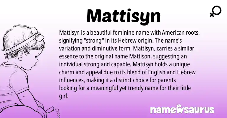 Infographic about Mattisyn name meaning, Mattisyn is a name from American origin(s).