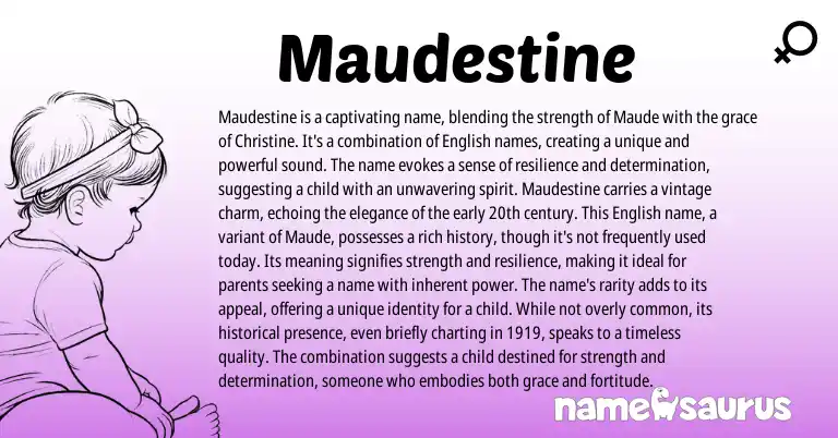 Infographic about Maudestine name meaning, Maudestine is a name from English origin(s).
