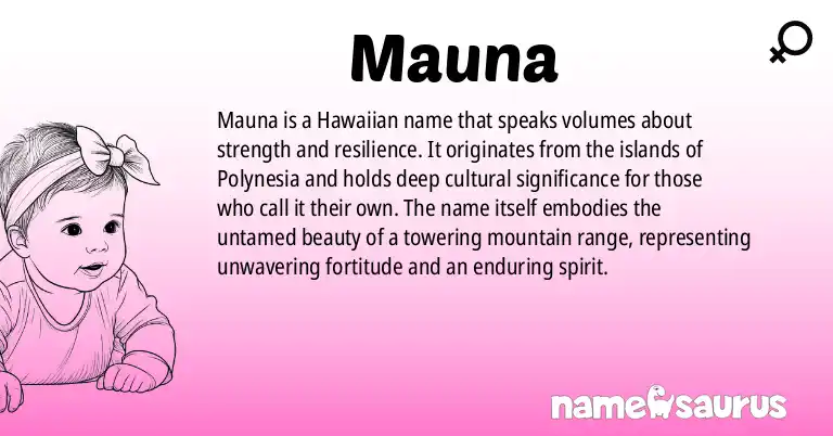 Infographic about Mauna name meaning, Mauna is a name from Hawaiian origin(s).