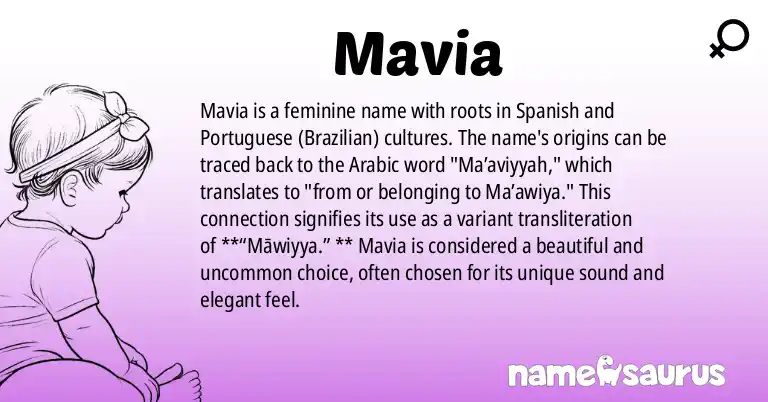 Infographic about Mavia name meaning, Mavia is a name from Spanish, Portuguese (Brazilian), History origin(s).