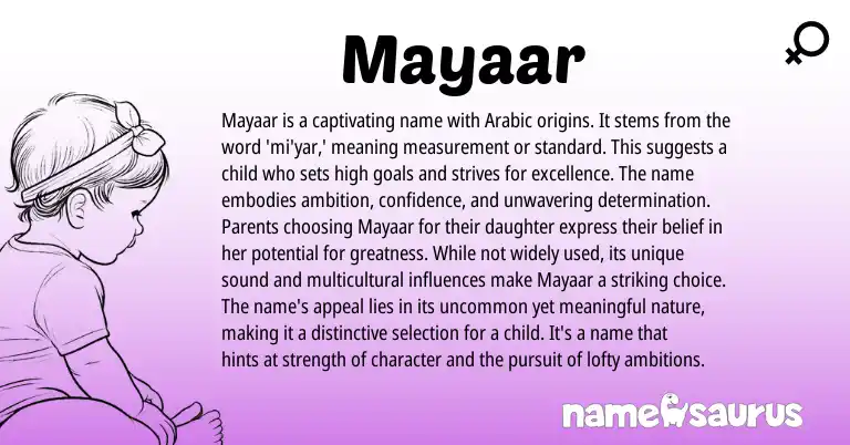 Infographic about Mayaar name meaning, Mayaar is a name from Persian, Arabic origin(s).