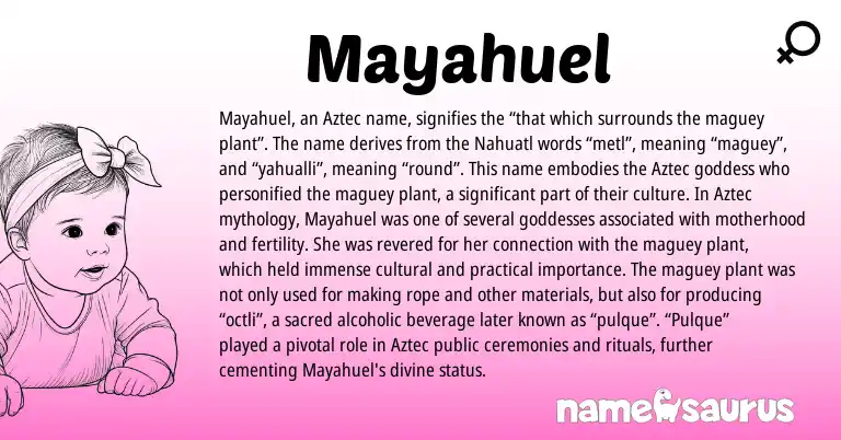 Infographic about Mayahuel name meaning, Mayahuel is a name from Aztec, Nahuatl origin(s).