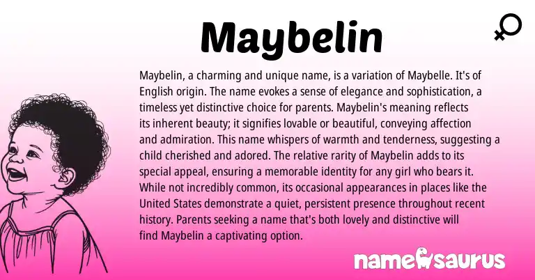 Infographic about Maybelin name meaning, Maybelin is a name from English origin(s).