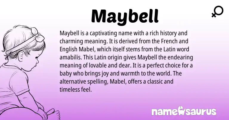 Infographic about Maybell name meaning, Maybell is a name from English, French, Latin origin(s).