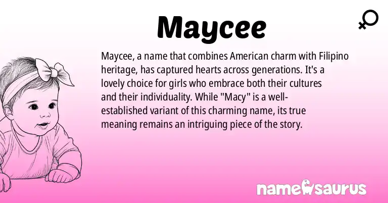 Infographic about Maycee name meaning, Maycee is a name from American, Filipino origin(s).