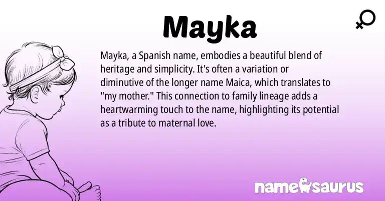 Infographic about Mayka name meaning, Mayka is a name from Spanish origin(s).