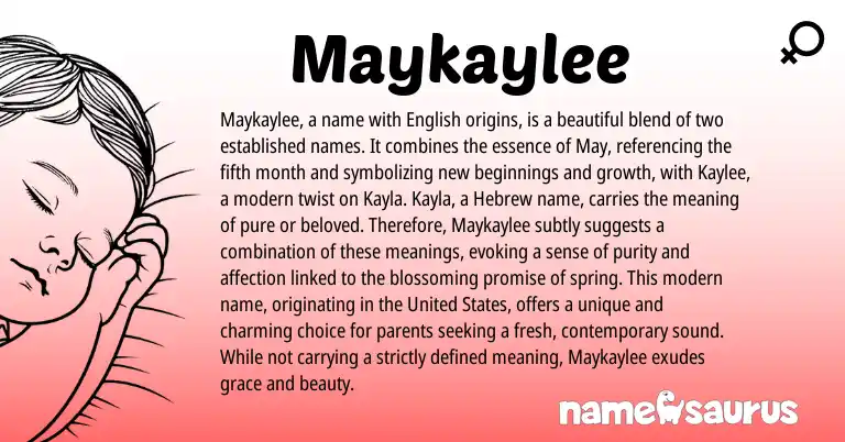 Infographic about Maykaylee name meaning, Maykaylee is a name from Hebrew, English, American origin(s).