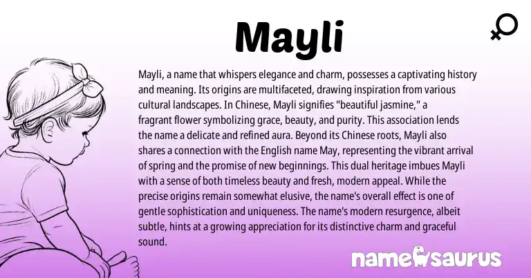 Infographic about Mayli name meaning, Mayli is a name from Chinese, English origin(s).