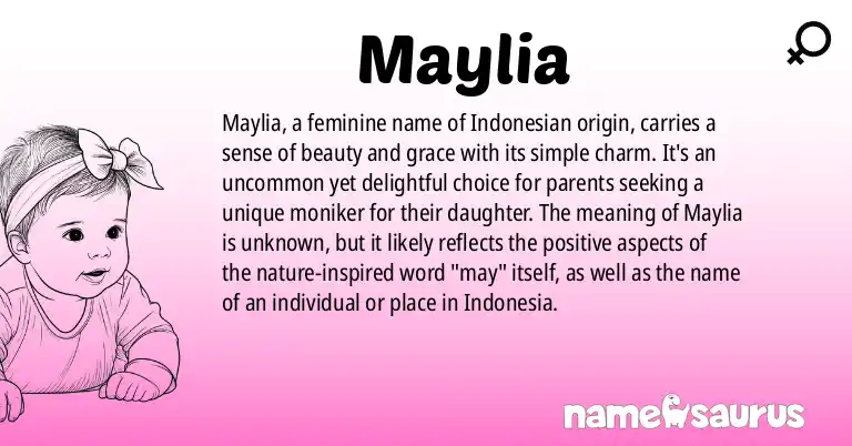 Infographic about Maylia name meaning, Maylia is a name from Indonesian origin(s).