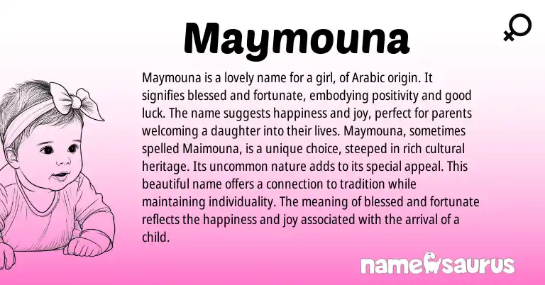 Infographic about Maymouna name meaning, Maymouna is a name from Arabic origin(s).