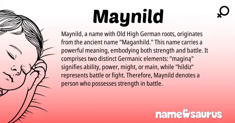 Infographic about Maynild name meaning, Maynild is a name from Old High German, Germanic origin(s).