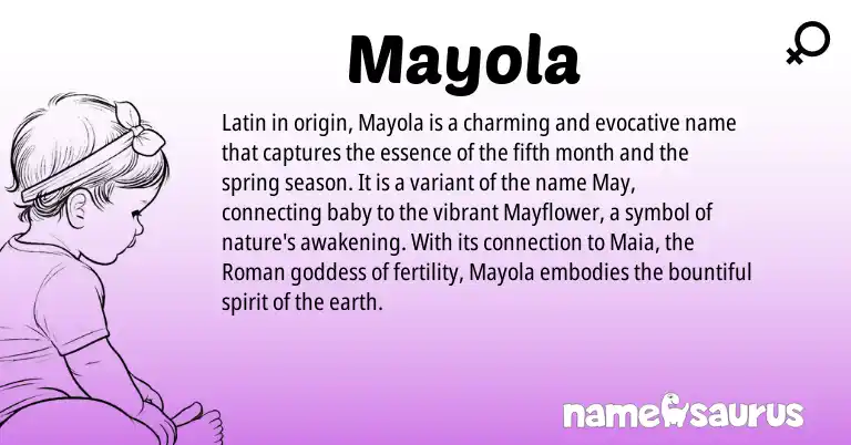 Infographic about Mayola name meaning, Mayola is a name from Roman, Latin origin(s).