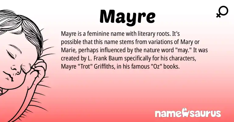 Infographic about Mayre name meaning, Mayre is a name from Literature origin(s).