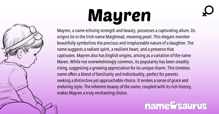Infographic about Mayren name meaning, Mayren is a name from Irish origin(s).