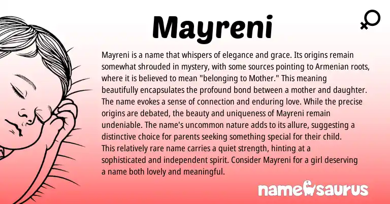 Infographic about Mayreni name meaning, Mayreni is a name from Armenian origin(s).