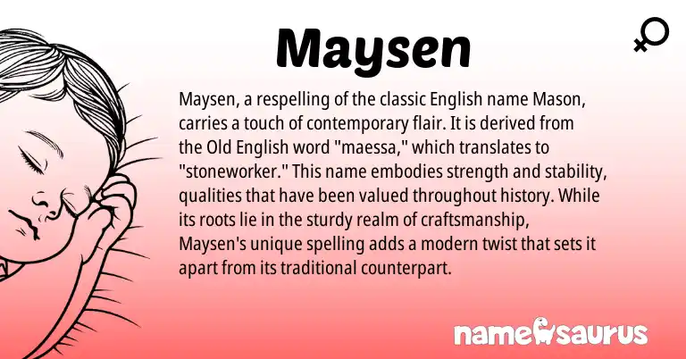Infographic about Maysen name meaning, Maysen is a name from Old English, English origin(s).
